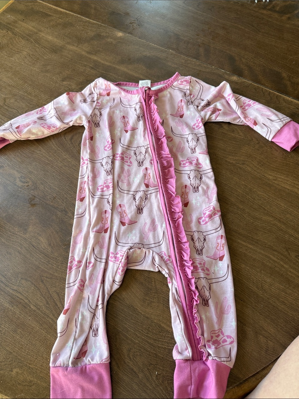 Girls Pink One-Piece Ruffle Zip Footless Romper